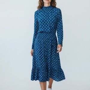 Ramy Brook New York Paisley Print Turtleneck Long Sleeve Midi Dress Size Large